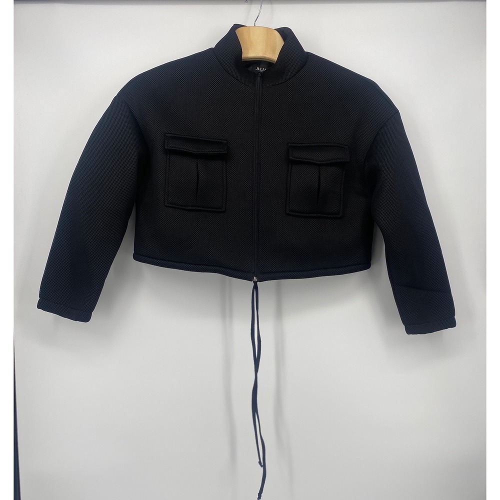 Julia by Love J Mesh Cropped Bomber Jacket Womens 3X BLK Zip Front Cargo Pockets